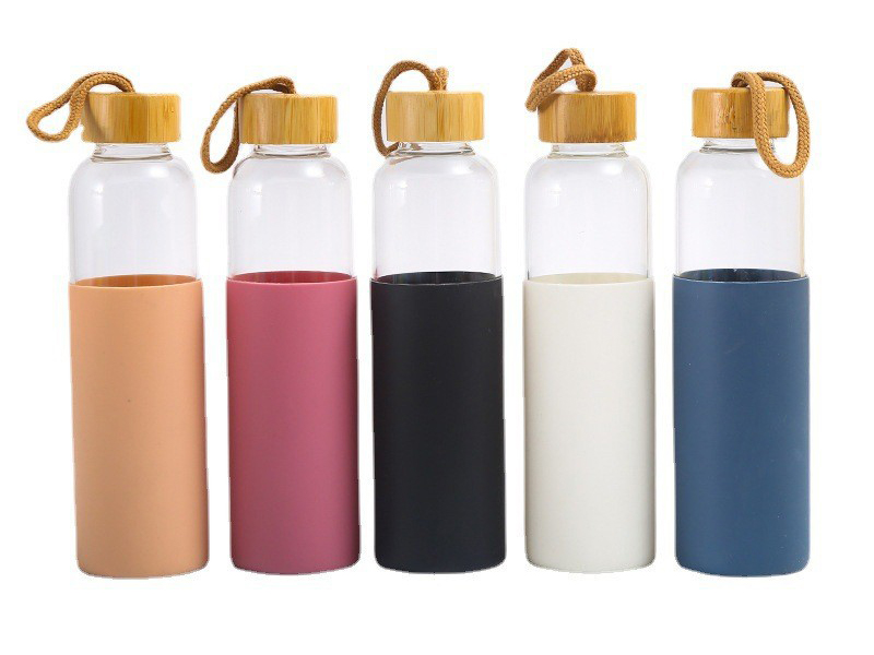 Glass Water Bottle With Bamboo Lid 550ml