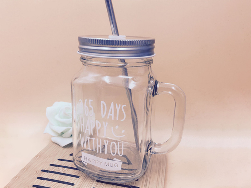 Mason Jar with Handle and Straw