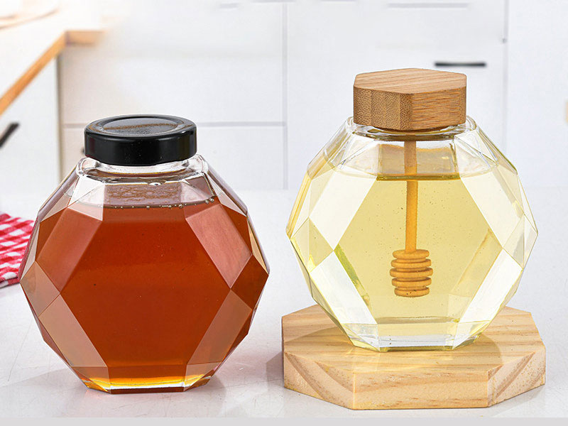 Hex Honey Jars with Wooden Stick 350ml