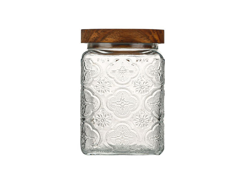 Embossed Glass Jar with Wooden Lid 600ml 1200ml 2000ml